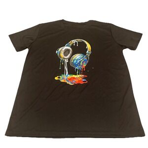 Manfinity Black Graphic T-Shirt Headphones Dripping Paint Size Medium